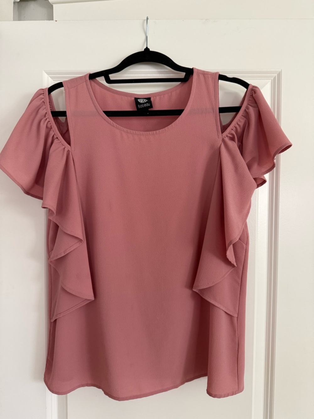 Roaman's Dusty Rose Cold-Shoulder Ruffle Top